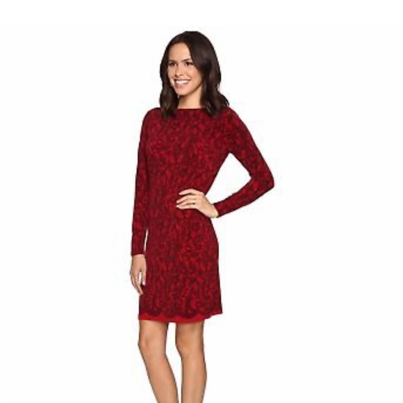 MICHAEL Michael Kors Cinnabar Red and Black Long Sleeve Pullover Dress - Picture 2 of 15